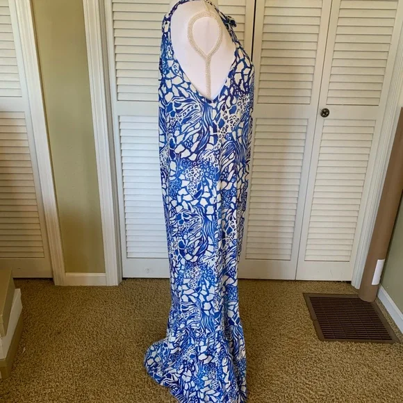 Claudia Collezioni Blue & White Floral Linen Blend Maxi Dress Size S - Picture 2 of 8